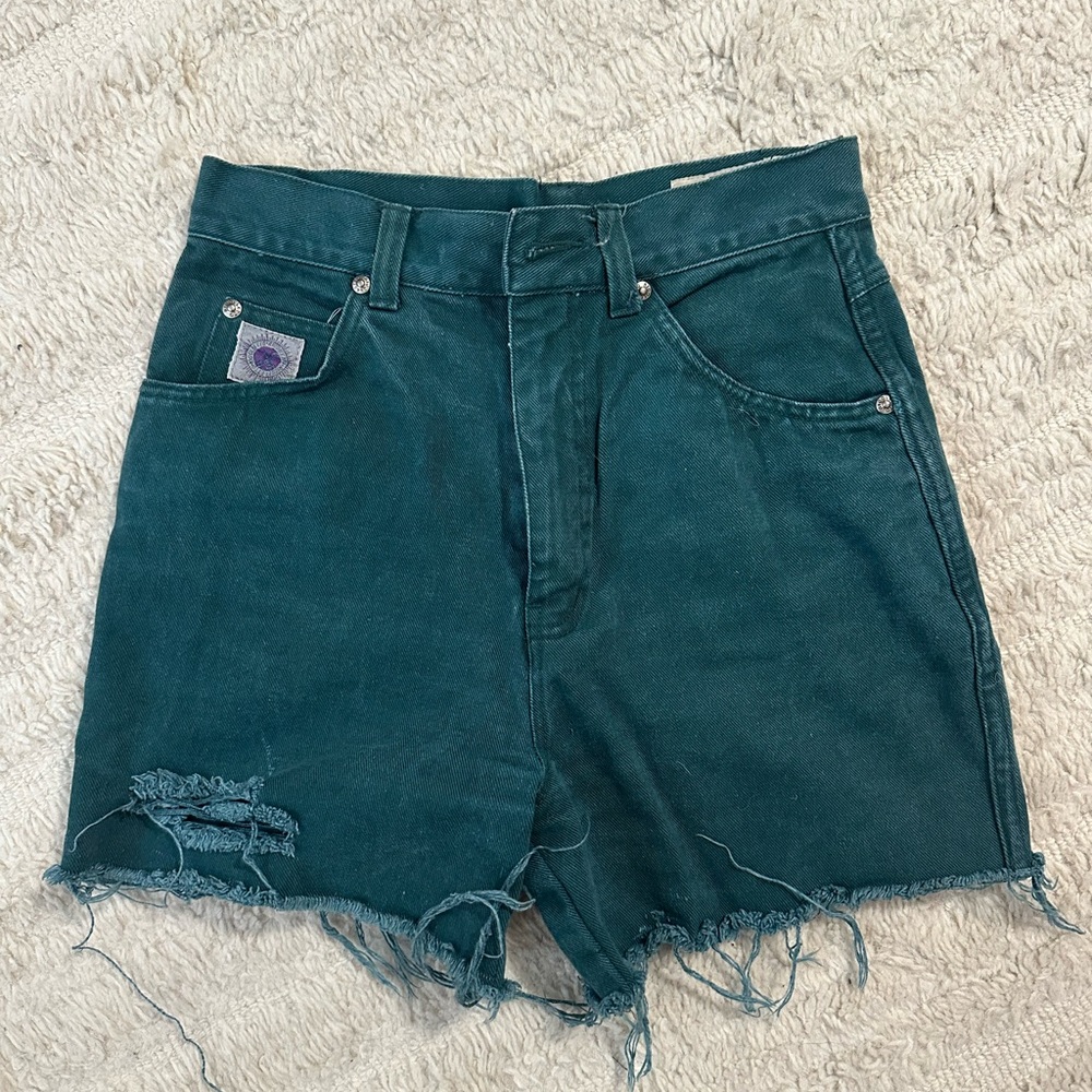 Rigolletto High Waisted Denim Shorts in Teal